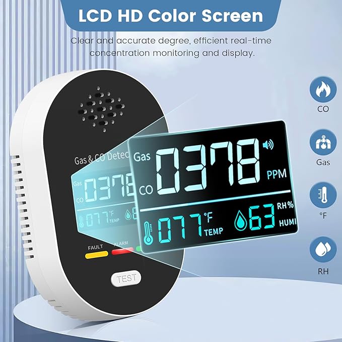 3-Pack Carbon Monoxide Detectors | Plug-in CO and Natural Gas Detector, 4-in-1 Gas & CO Detection with Temperature and Humidity Display for Home & Travel Safety-Black