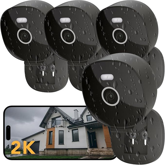 2K Security Camera, Outdoor/Indoor for Home, Pet, Baby, Nanny, IP65 Wterproof Color Night Vision, White Light & Siren, Recording, Motion Detection, Compatible with Alexa,Black-4P