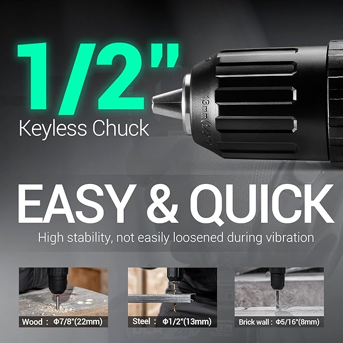 20V Cordless Hammer Drill Set, 354 In-lbs Torque, 1/2" Keyless Chuck, 22500 IPM, 2 Variable Speeds, 18+1+1 Position, Power Impact drill with 14 Drill/Driver Bits for Brick, Metal, Wood ADJZ2035i13