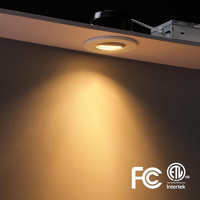 TORCHSTAR 12-Pack 5CCT 3 Inch Gimbal LED Recessed Light, 7W CRI90+ Dimmable Adjustable Eyeball Canless LED Downlight, 2700K/3000K/3500K/4000K/5000K Selectable, Airtight IC, ETL