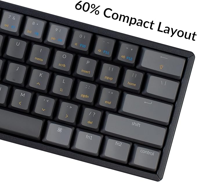 Keychron K12 60% Layout Bluetooth Wireless/USB Wired Mechanical Keyboard with Gateron G Pro Blue Switch/RGB Backlit/N-Key Rollover/Aluminum Frame, Compact 61-Key Computer Keyboard for Mac Windows…