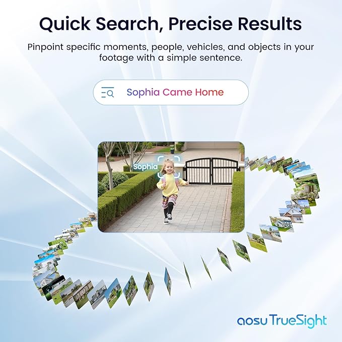 AOSU 4K Solar Security Cameras Wireless Outdoor, Expandable to 16TB (32GB Built-in) HomeCortex Home Security System + 4 Extra Solar Panel, AI Face Recognition & Behavior Detection, 4-Cam Kit