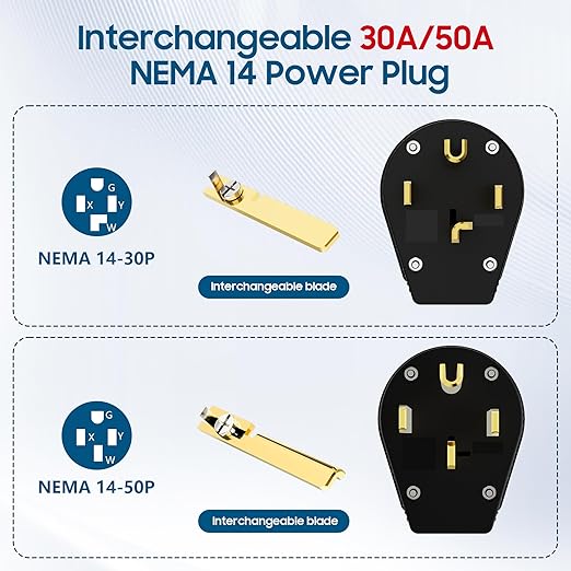 NEMA 14-30/50P Straight Blade Angle Plug, AC Dryer Replacement Male Angle Plug,4 Pole 4 Wire Grounding Heavy Duty Universal Power Male Connector for Dryers 30/50Amp,125/250Volt-with 1 Screwdriver