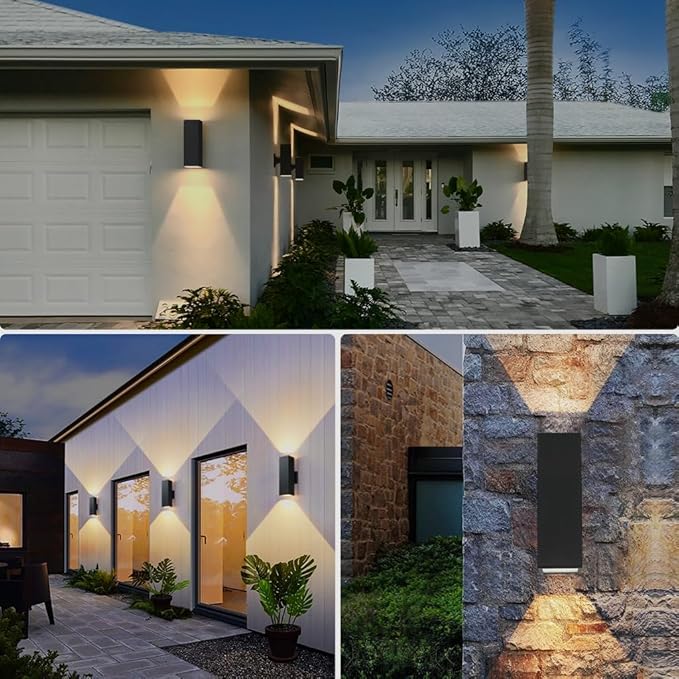 SHIMR Outdoor Wall Lights Dusk to Dawn 2 Pack, ETL Listed Outdoor Light Fixture Wall Mount, Aluminum Anti-Rust Up and Down Outside Lights for House Porch Garage Patio, LED Bulbs Include