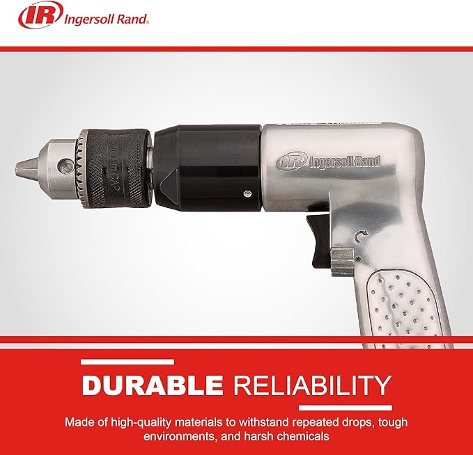 Ingersoll Rand 7803RA 1/2” Reversible Pneumatic Air Drill, Heavy Duty, 400 RPM, Variable Speed Throttle, 5HP Motor, Quick Reverse Lever