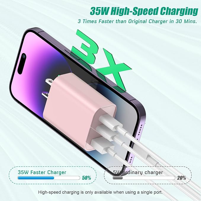 35W USB C Charger Block [3-Pack] Apple iPhone 17 Wall Plug Fast Charging Block, 3-Port PD+QC Power Adapter Multiport Brick Type C Charger for iPhone 17/Air/16/16 Pro/15/15 Pro/Pro Max/Plus/14/13/12