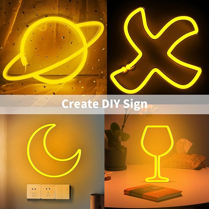 iNextStation Yellow Led Strip Lights, 16.4Ft/5m Neon Led Light Strip with Power Adapter, 12V Waterproof Silicone Flex LED Rope Lights for Bedroom Wall Festival Party Neon Sign DIY Decor