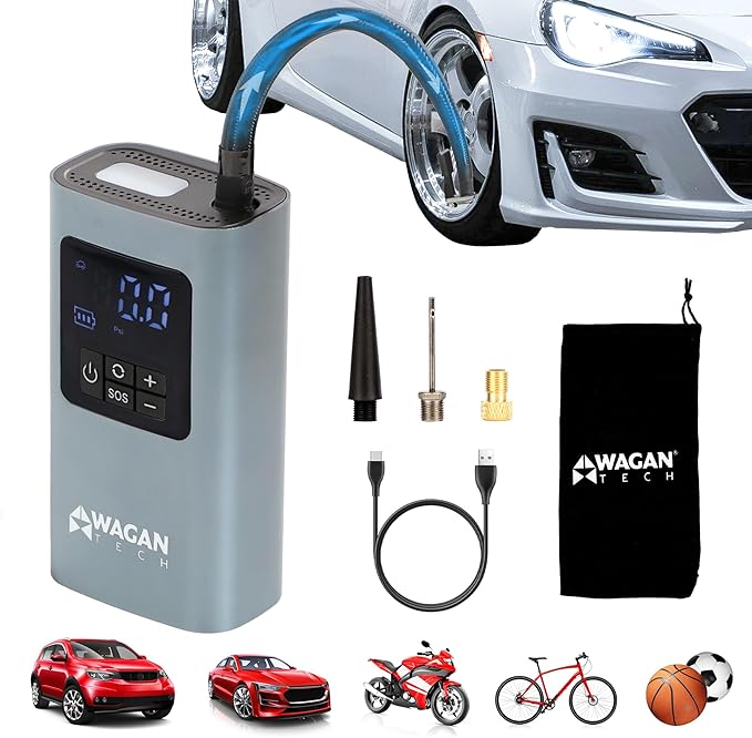 Wagan EL7317 Cordless Air Tire Inflator, 150PSI Portable Air Pump with Auto Shut-Off LED Light Handheld Air Compressor for Car, Bicycle, Motorcycle, Ball