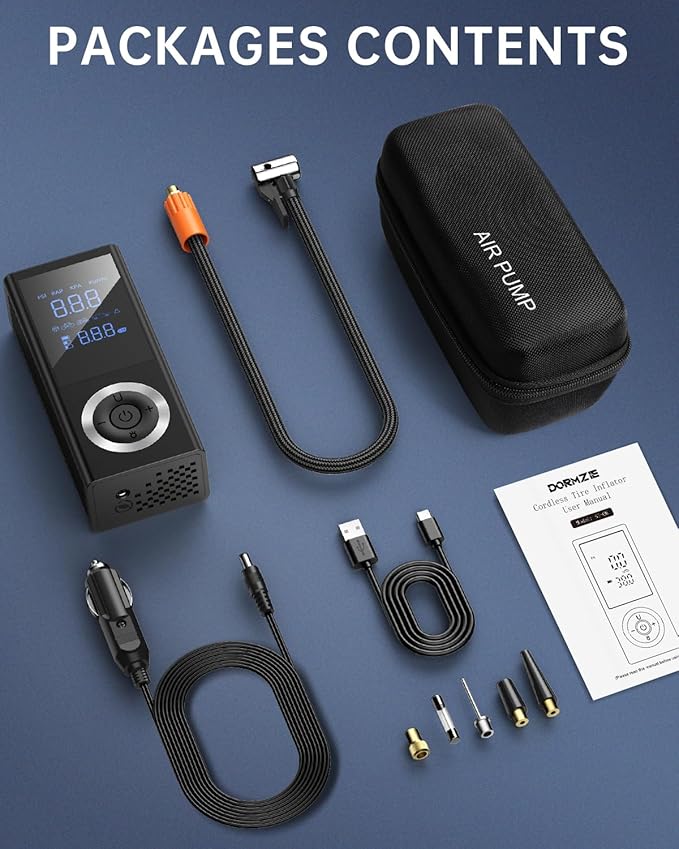 Tire Inflator Portable Air Compressor, 150 PSI Smart Air Pump for Car Tires with Digital Pressure Gauge, LED Light, 12V Car Power Adapter, Storage Box