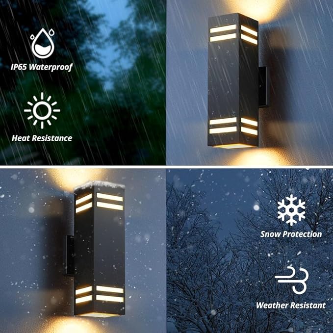 SHIMR Dusk to Dawn Outdoor Light Fixture, Modern Outdoor Wall Lights with LED Bulbs Includes, Aluminum Anti-Rust Sconce Up and Down Outside Lights for House Porch Garage Patio [ETL Listed]