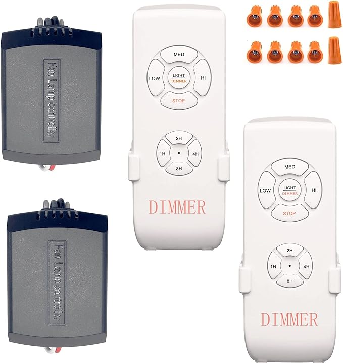 Ceiling Fan Remote Control Kit, Universal Small Size Receiver Fit for Hampton Bay Harbor Breeze Hunter Dimmable DIMMER-2 Pack