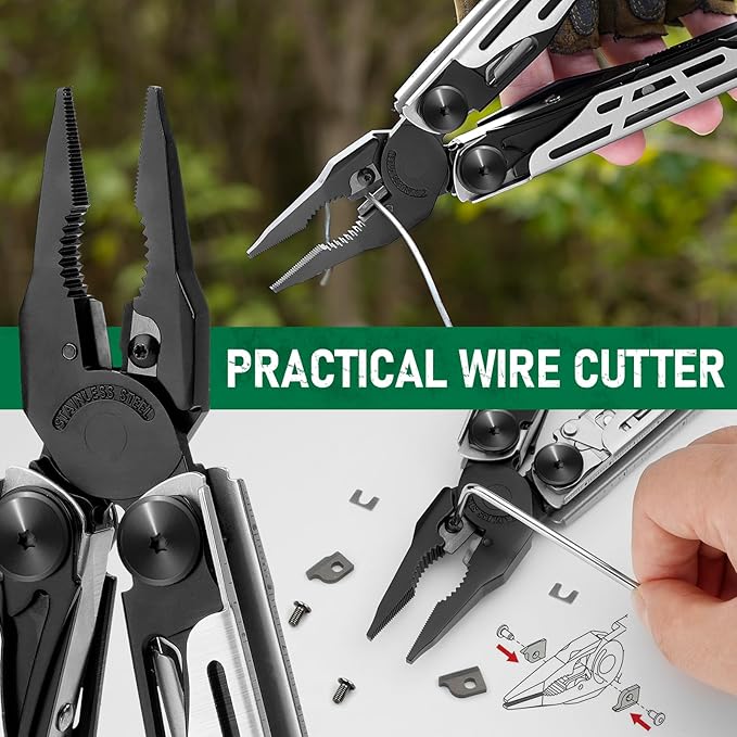 BIBURY Multitool Pliers Pro BI2045, Foldable Multitools with Replaceable Wire Cutters and Saw, Stainless Steel Multi Tool w/Upgraded Scissors and Screwdriver Set, Ideal for Camping, Hiking, Survival