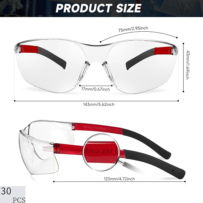 Safety Glasses for Men Women ANSI Z87.1 Safety Glasses Bulk Protective Eyewear Scratch-Resistant