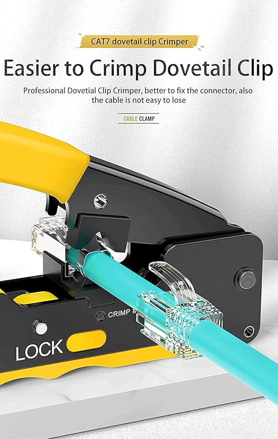rj45 Crimp Tool Kit, Pass Through Cat7 Cat6A Cat6 Cat5e Cat5 rj45 Crimping Tool with 10PCS Cat7 Shielded Connectors 10PCS Covers 20PCS Cat6 Pass Through Connectors 20PCS Covers Network Tester