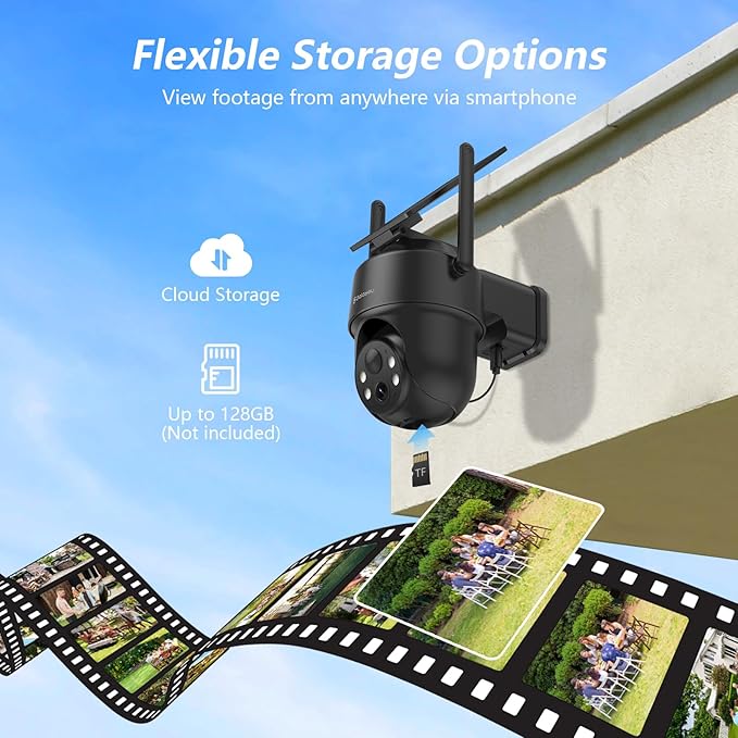 GALAYOU Solar Camera Outdoor Wireless- 2.4GHz WiFi Home Security Cameras with Solar/Battery Powered, Color Night Vision, PIR Sensor, IP65 Waterproof & Easy to Install, Work with Alexa, R1 1P Black