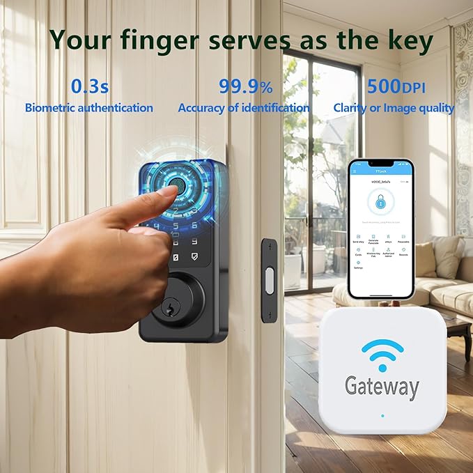 WiFi Smart Door Lock Compatible with Alexa Fingerprint Electronic Keypad Deadbolt for Home, Hotel