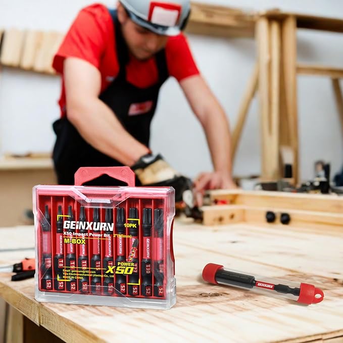 10 Pieces 2 In. (T7-T40) Impact Screwdriver Bit Set, Magnetic Multi-Torx Head Power Bits, S2 Alloy Steel Star Bits with 1 Pc Impact Bit Holder and Storage M-Box