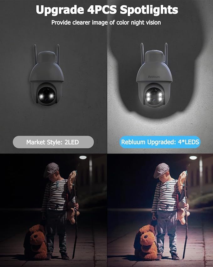 Security Camera Wireless Outdoor, 2K Solar Security Camera,Battery Powered 360°PTZ Outdoor Camera,Color Night Vision,2-Way Audio,PIR Motion Detection,Compatible with Alexa