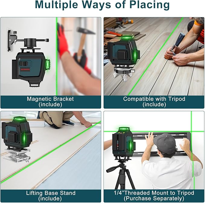 Laser Level 360 Self Leveling,HANMATEK 4x360°4D Green 16 Lines Laser Leveler Beam Cross Line Laser Measuring Tool for Picture Hanging Construction Floor Tile Wall Home Renovation,Indoor Project