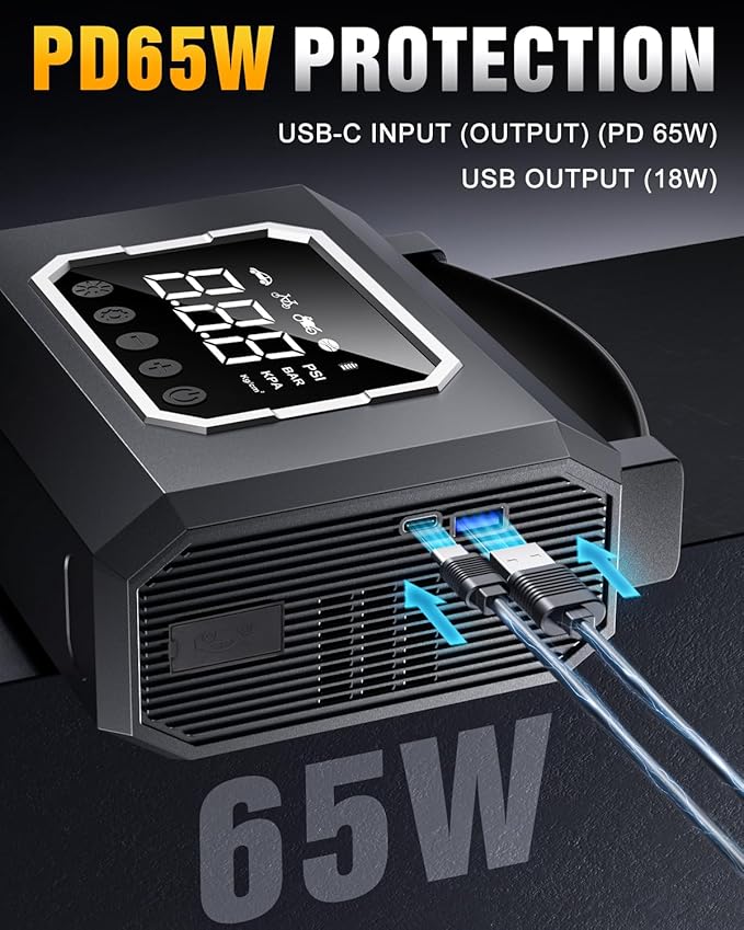 Tire Inflator Portable Air Compressor, 160PSI & 26800mAh 4X Fast Inflation, 65W Fast Charge, Car Battery Jump Starter,4 Modes Flashlight, Air Pump with Digital Pressure Gauge for Car, Bike, Motorcycle