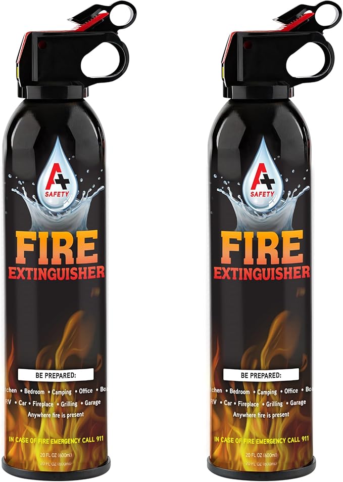 A+ Safety Portable Fire Extinguisher | 6-in-1 Small Fire Extinguisher for Home, Garage, Kitchen, Car | For Electric, Textile and Grease Fires | Non-Toxic, Easy Clean | Wall Mount Incl (2PK)