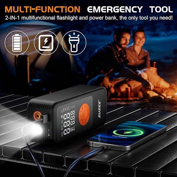 Tire Inflator Portable Air Compressor, 4X Faster & High-Capacity Battery, Portable Tire Inflator with Digital Pressure Gauge, LED Light, 150PSI Air Pump for Car Tires, SUV, Motorcycle, Bike, Ball, etc