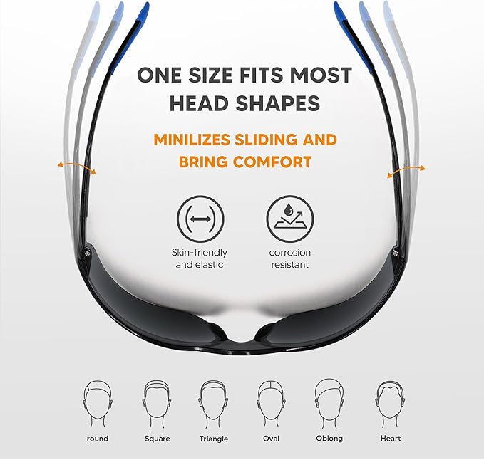 Tinted Safety Glasses 24pk, Safety Sunglasses Bulk UV Protection ANSI Z87.1, Protective Eyewear Scratch Impact Resistant Safety Goggles for Men Women Work Construction Lab Smoke Grey& Blue Frame