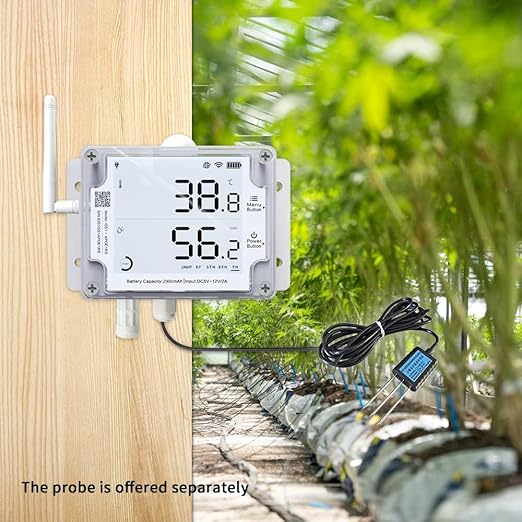 UbiBot GS1-A1RS-US Remote WiFi Temperature and Humidity Sensor, Multiple External Sensors and Types of Alerts. Free App - Compatible with Alexa, IFTTT (2.4GHz WiFi,No hub Required)