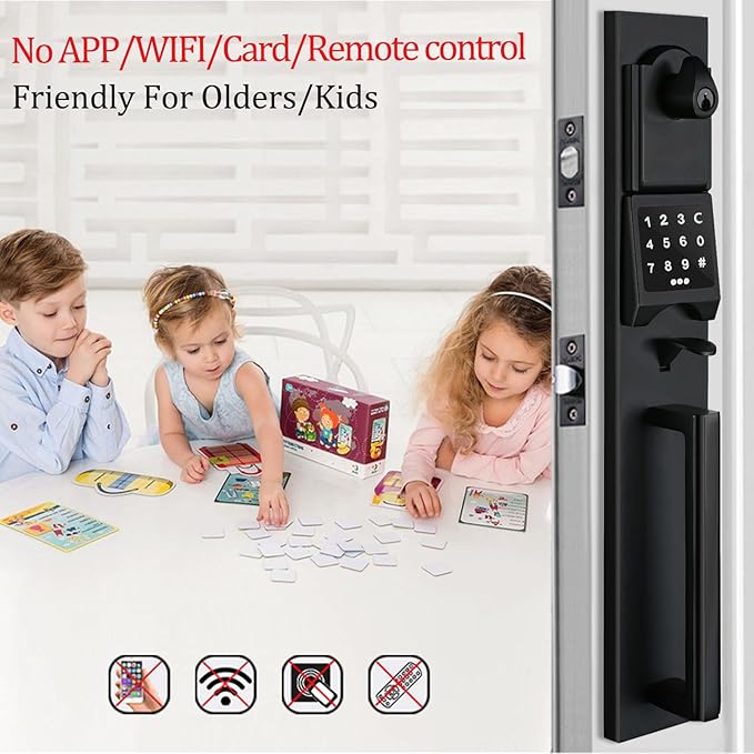 NEWBANG Right-Handed Matte Black Electronic Smart Handleset with Keypad Lock for Double Front Door（Keys Reserved）,MDHST2016DB-E-SET-RH