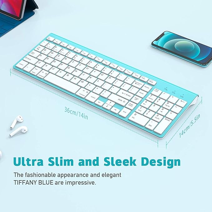 JOYACCESS Wireless Bluetooth Keyboard for Mac,Ergonomic Multi-Device Keyboard with Number Pad, Compatible with MacBook Pro/Air, iMac,iPhone,iPad, iOS, Android, Windows, Turquoise