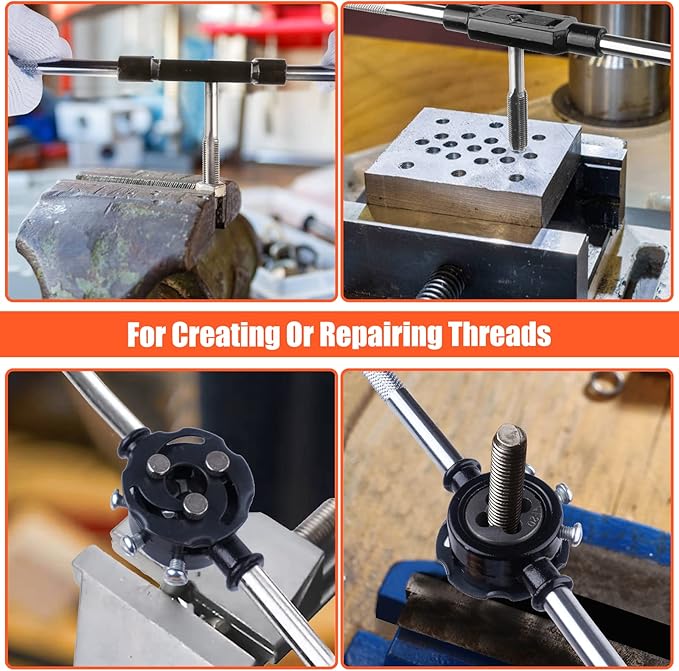 45 PCS Metric Tap and Die Set Tool Kit for Creating Repairing Tapping Tools Coarse and Fine Internal Threads and External Threads with Storage Case