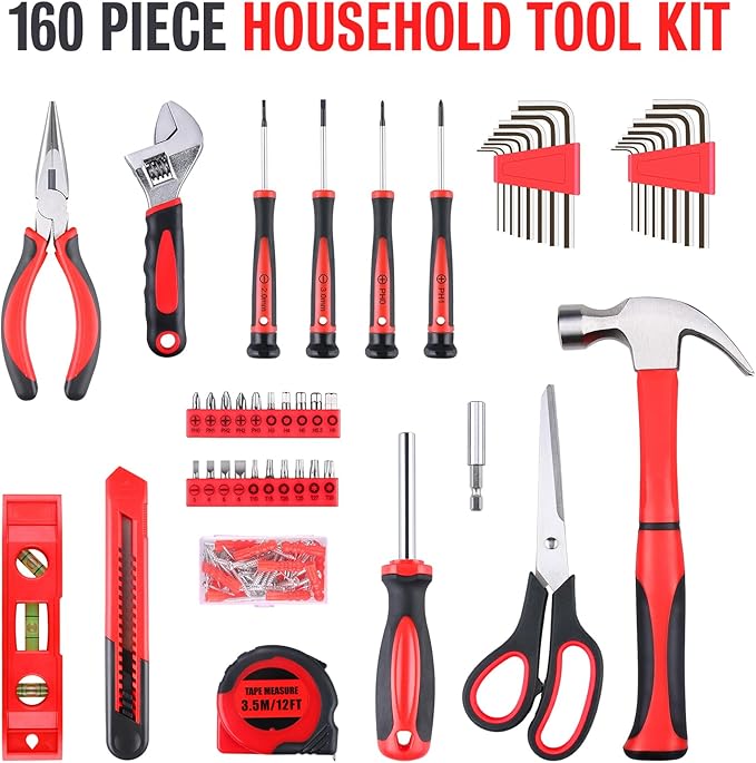 WINNER 160-Piece All-Purpose Household Tool Kit in Delicate Toolbox, Suitable for Both Male and Female, Great for Common Home Repairs, House DIY Project, Garage, Office, Housewarming and Birthday Gift
