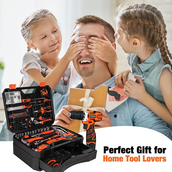255-Piece Tool Set - Tool Kit with 12V Cordless Drill Driver, Toolbox Storage Case with Drawer, General Household Drill Set for DIY Projects, Home Repairs, Handyman