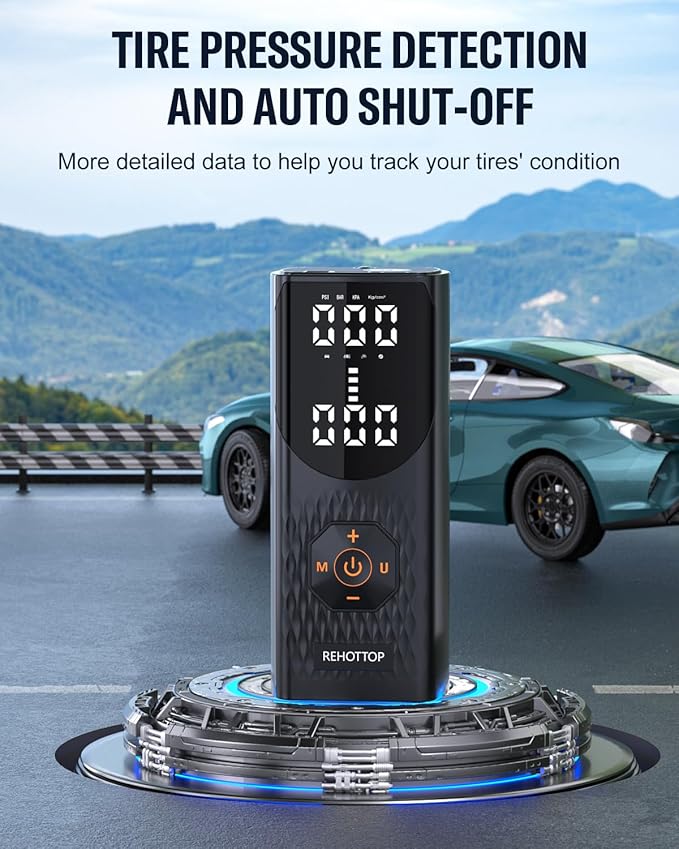 Tire Inflator Portable Air Compressor, 2500mAh*3 160PSI Air Pump for Car Tires, 4X Fast Inflation Air Compressor, Tire Pump with LED for Car