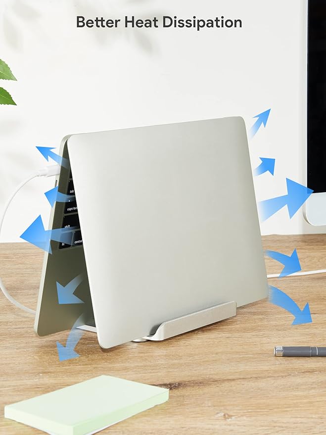 JARLINK 2-in-1 Design Vertical Laptop Stand Holder, Aluminum Laptop Stand for Desk with Adjustable Dock, Space-Saving Organizer Compatible with All MacBook, Samsung, HP, Dell, Chrome Book,Silver