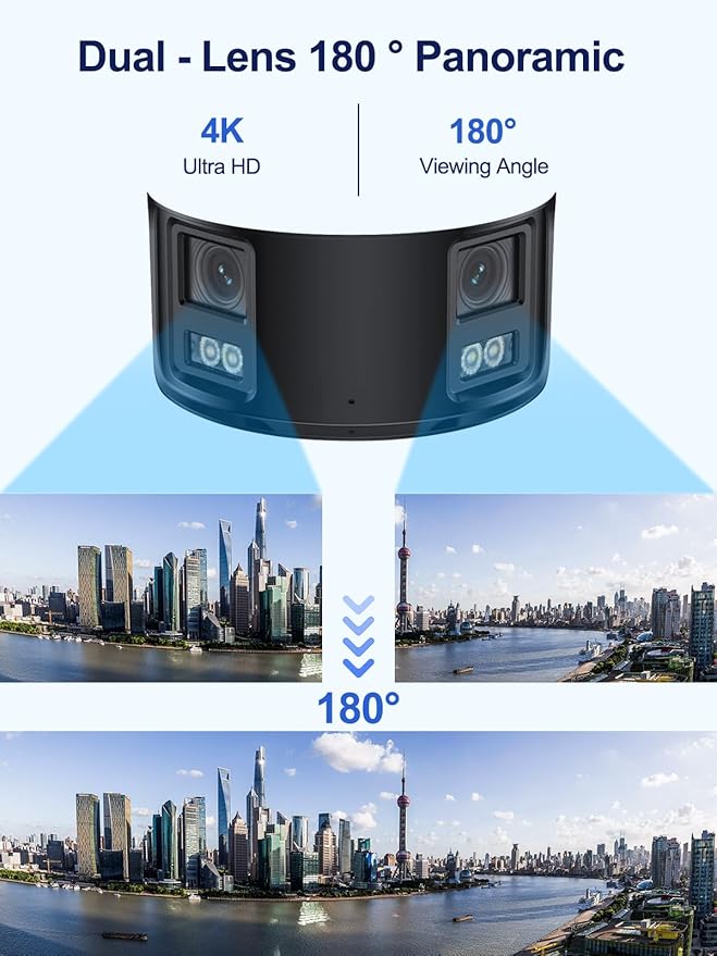Anpviz 4K PoE Wide Angle Security Camera, Panoramic 180° IP Dual-Lens Bullet Camera Outdoor with Human/Vehicle Detection, Full Metal Housing, Two Way Talk, Built-in MicroSD Card Slot (H Series)