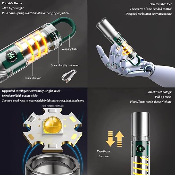 High Power Flashlights, 100000 High Lumen Rechargeable LED Flashlights, 6 Modes, Waterproof and Powerful Flashlights, Suitable for Family Camping and Hiking