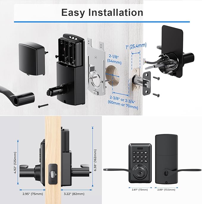 Wi-Fi Smart Door Lock, Keyless Entry Door Lock with Knob, Keypad Door Lock with Handle, Smart Locks for Front Door, Door Knob with Code, No Hub Required, APP Remote Control
