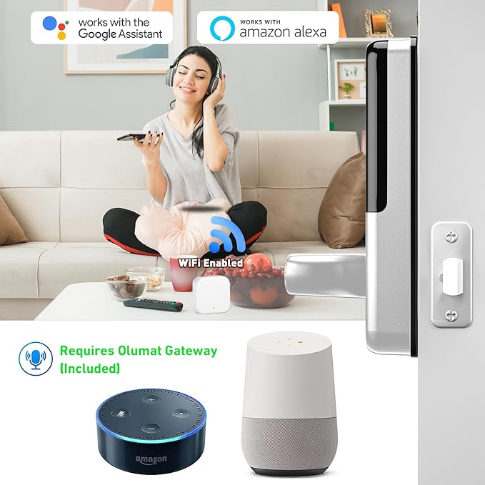 Smart Door Lock with Handle: Olumat Keyless Entry Door Lock with WiFi Gateway - Smart Locks for Front Door with Keypad - Fingerprint Lock