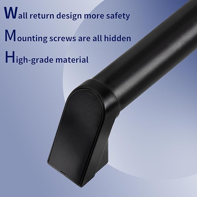 14 FT Handrails for Indoor Stairs,Railings，Outdoor Stairs Handrail，Modern Aluminum Handrail Set, Wall Mounted，Wall Return Bracket More Safety, Rust Free. (Matte Black, 14 FT)