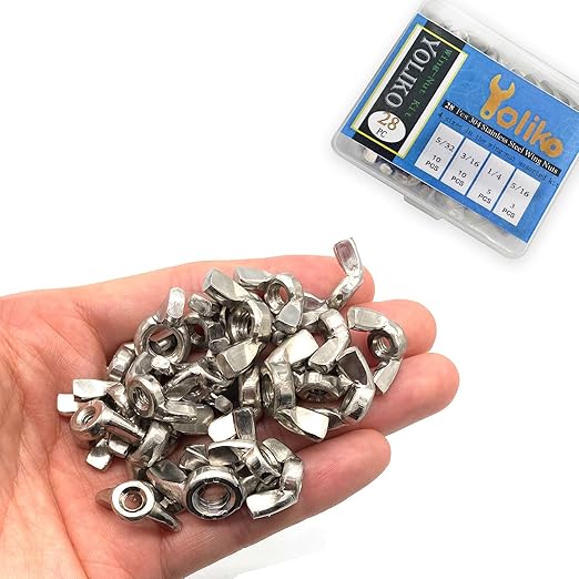 28 Pcs 4 Sizes 5/16",1/4",3/16"(10#), 5/32"(#8) Wingnuts, 304 Stainless Steel Wing Nuts Fasteners Parts Butterfly Nut, Hand Twist Tighten Hardware Nuts Butterfly Wing-Nut Assorted Kit