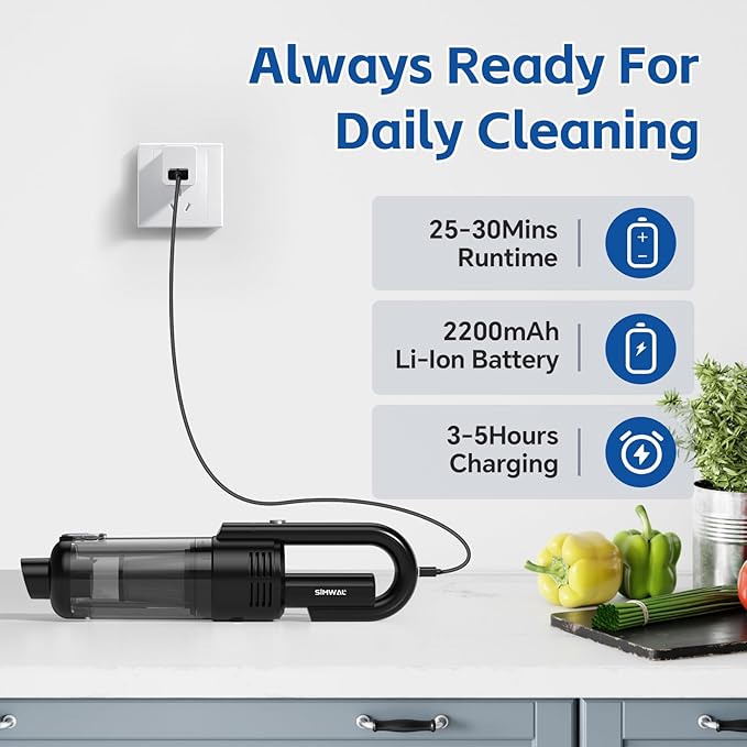 Handheld Car Vacuum Cleaner Cordless: 9500PA Powerful Suction Portable Lightweight Hand Held Vacuum - Large Capacity Battery Last Long Wireless Mini Vacuum With LED Light For Home Office Cleaning