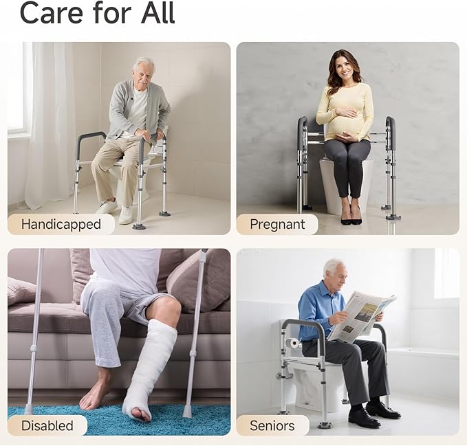 Toilet Safety Rail,Height-Adjustable Toilet Frame Width-Adjustable Toilet Handles Foldable Toilet Rail Provides Support for Seniors ， Pregnant ，Disabled
