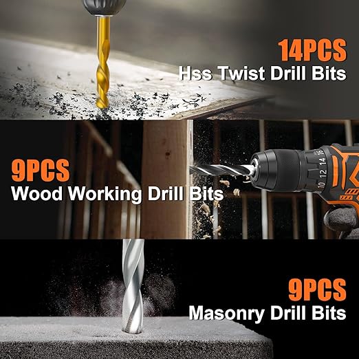 ENERTWIST 105 Pcs Drill Bit Set - HSS Titanium Coated, Carbon Steel Woodworking Bits, Hole Saws & Screwdriver Bits for Wood, Metal, Cement in Durable Case