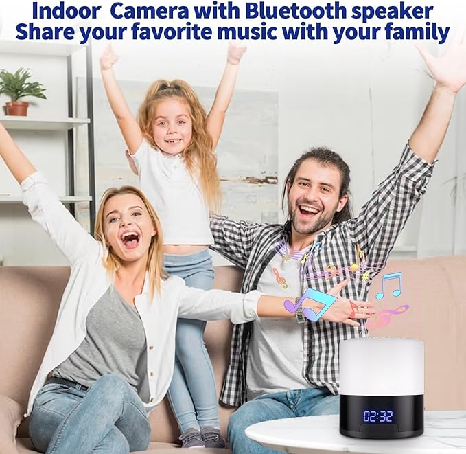 Security Camera with Bluetooth Speaker and Night Light – 1080P Indoor WiFi Camera for Home Security, Motion Detection, Night Vision, App Control, Local & Cloud Storage, Wireless Baby Monitor (White)