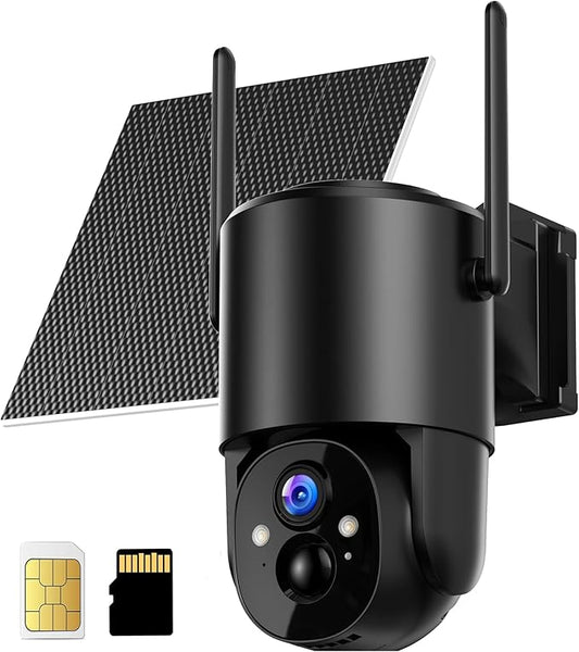 4G LTE Cellular Security Camera: No WiFi Security Camera Outdoor Solar Built-in SIM Card 2K Home Cameras System Wireless Outside Battery Powered with 360° Live View Color Night Vision Motion Detection