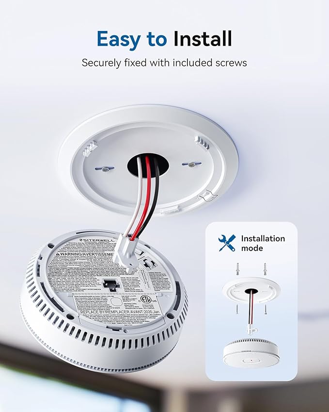 SITERWELL Hardwired Smoke Detector Carbon Monoxide Detector 10 Year Battery, Meets UL217-9th Standards, Interconnected Smoke and Carbon Monoxide Detector Combo with Bilingual Voice Alerts, 5 Pack