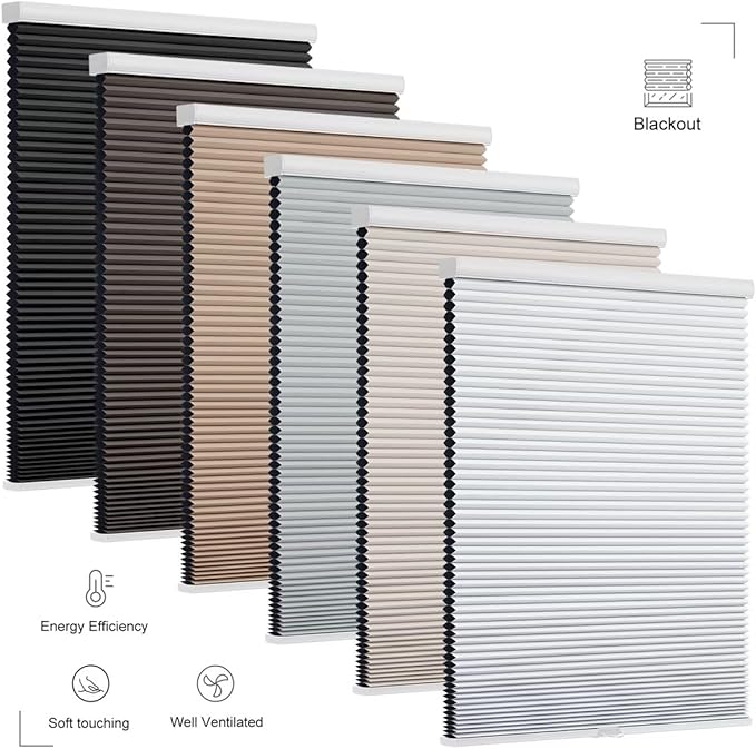 Changshade Cordless Cellular Shades, Blackout Honeycomb Shades for Windows, Pull Down Pleated Blinds, Easy to Install for Indoor Windows and French Doors,44" W x 64" H, Beige