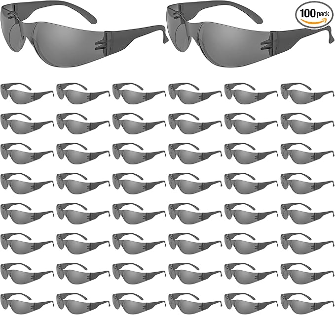 WFEANG Safety Glasses - Tinted Protective Eyewear with ANSI Z87.1, Scratch & Impact Resistant Eye Protection Glasses for Work, Lab, Construction (Pack of 50 Smoke)