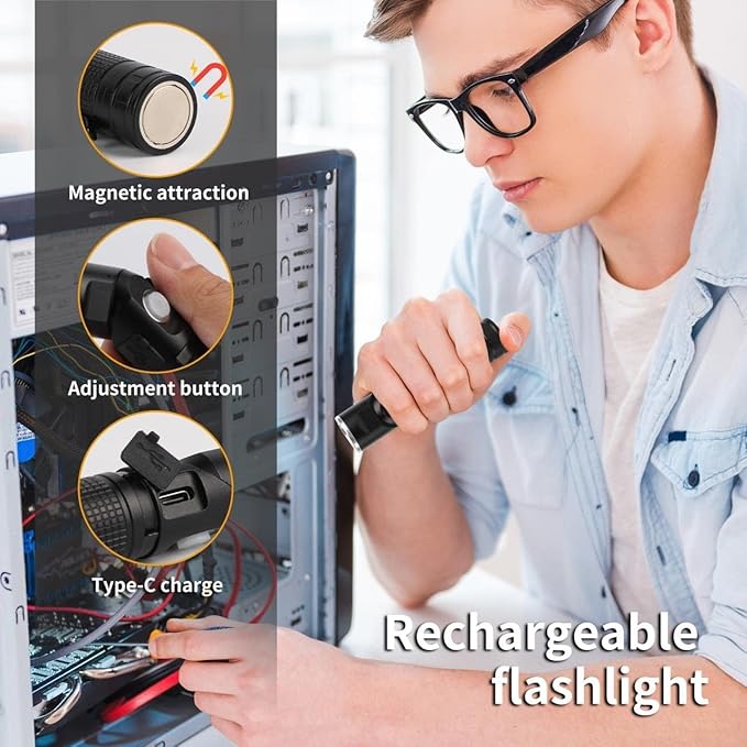 Flashlight Rechargeable Mini Pocket Flashlights High Lumens 600 Lumen with Magnetic Base Waterproof Tactical Led Flashlight for Camping Outdoor Emergencies